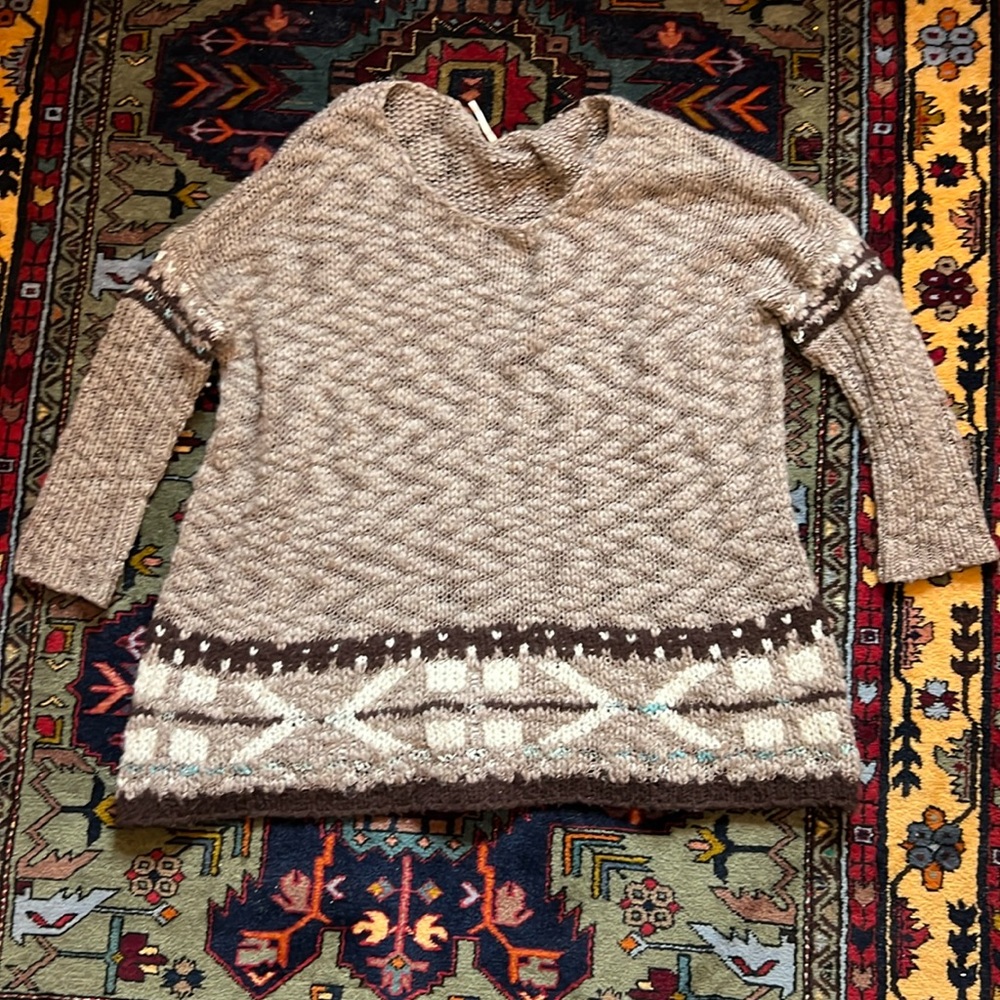 Free People Chunky Knit Oversized Sweater Brown Wool Blend Tunic Women’s Medium